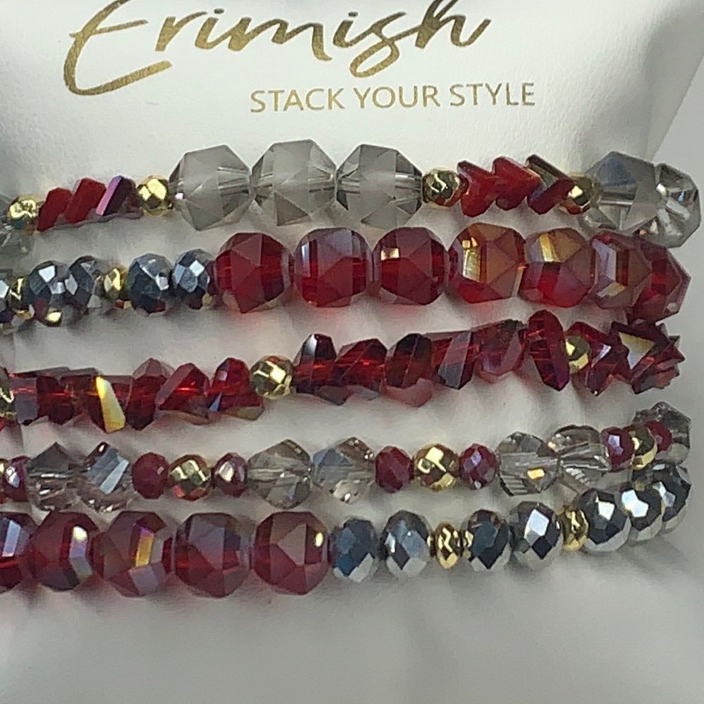 Euc Erimish Garnet Crush Stack 5 Stretch Bracelet… - image 4